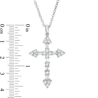 Baguette Cubic Zirconia and Round Crystal Gothic-Style Cross Pendant in Brass with White Rhodium