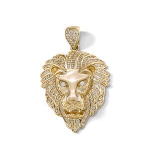 Cubic Zirconia Lion Head Necklace Charm in 10K Solid Gold