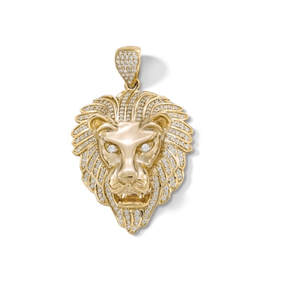Cubic Zirconia Lion Head Necklace Charm in 10K Solid Gold