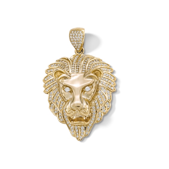 Cubic Zirconia Lion Head Necklace Charm in 10K Solid Gold