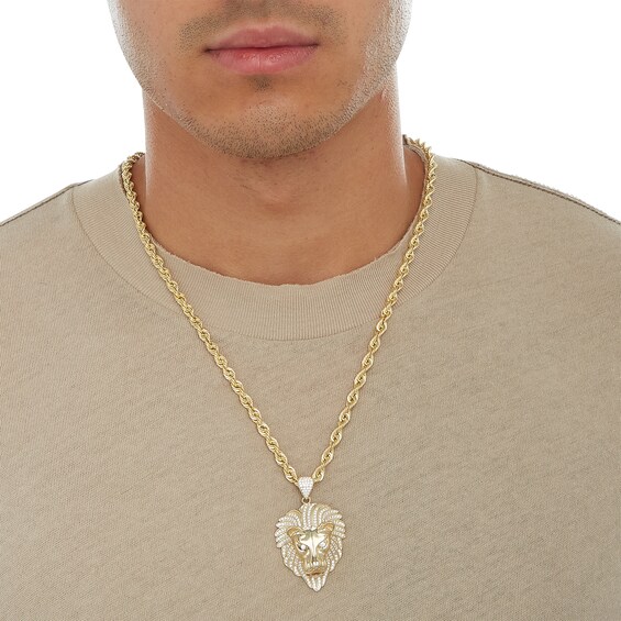 Cubic Zirconia Lion Head Necklace Charm in 10K Solid Gold