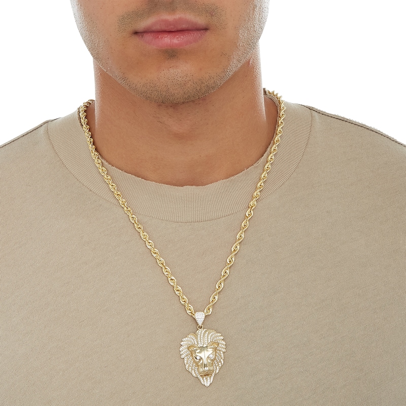 Cubic Zirconia Lion Head Necklace Charm in 10K Solid Gold