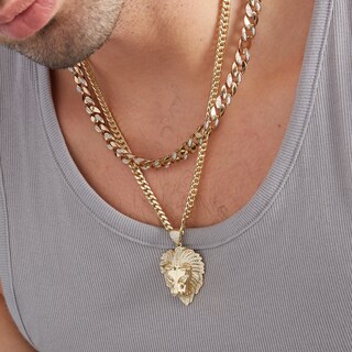 Cubic Zirconia Lion Head Necklace Charm in 10K Solid Gold