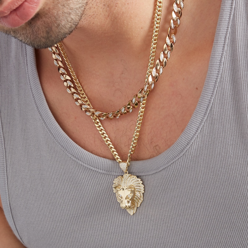 Cubic Zirconia Lion Head Necklace Charm in 10K Solid Gold