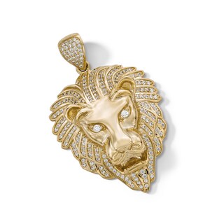 Cubic Zirconia Lion Head Necklace Charm in 10K Solid Gold