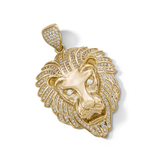 Cubic Zirconia Lion Head Necklace Charm in 10K Solid Gold