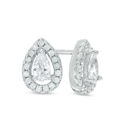 Pear-Shaped Cubic Zirconia Frame Stud Earrings in Solid Sterling Silver