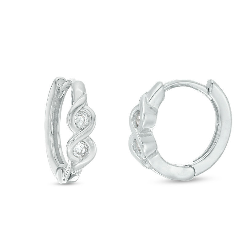 Main Image 1 of Cubic Zirconia Infinity Huggie Hoop Earrings in Sterling Silver