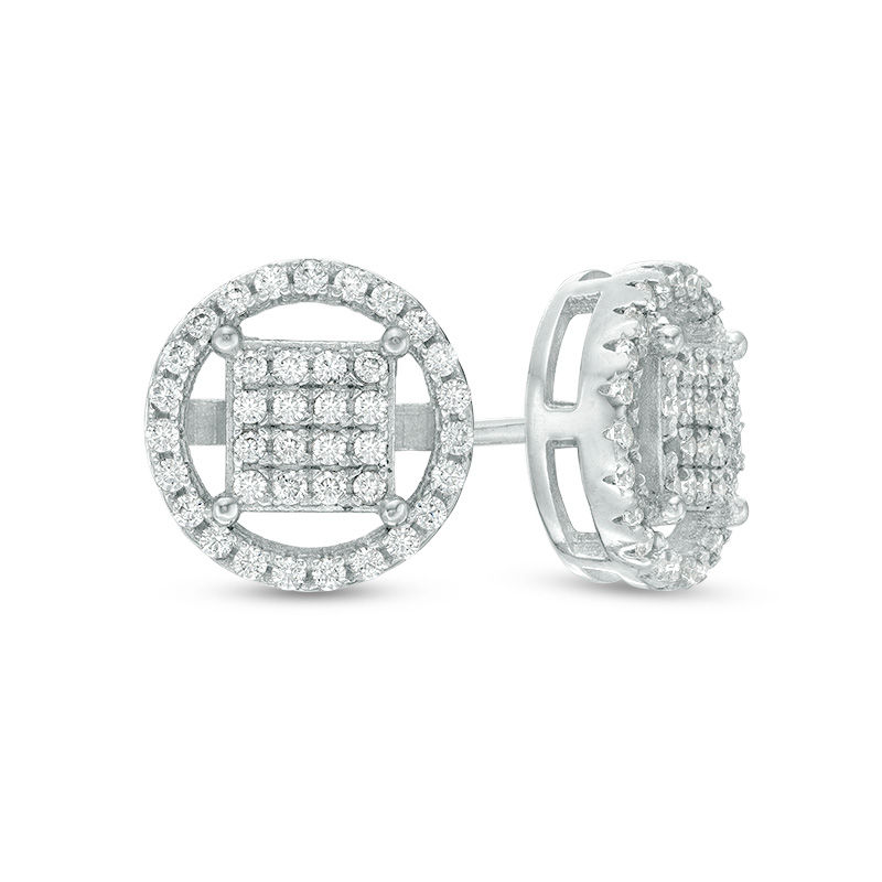 Main Image 1 of Cubic Zirconia Square Composite Circle Frame Stud Earrings in Sterling Silver
