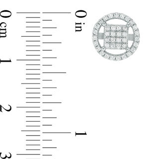 Cubic Zirconia Square Composite Circle Frame Stud Earrings in Sterling Silver