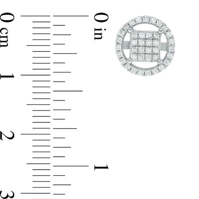 Cubic Zirconia Square Composite Circle Frame Stud Earrings in Sterling Silver