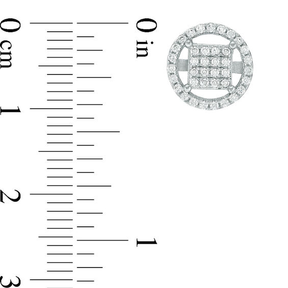 Cubic Zirconia Square Composite Circle Frame Stud Earrings in Sterling Silver