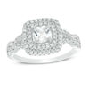 Thumbnail Image 1 of 5mm Cushion-Cut Cubic Zirconia Double Frame Infinity Shank Engagement Ring in Sterling Silver - Size 7