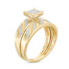 Thumbnail Image 1 of 1/10 CT. T.W. Diamond Square Composite Wedding Ensemble in 10K Gold - Size 7 and 10.5
