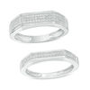 Thumbnail Image 1 of 1/4 CT. T.W. Diamond Geometric Vintage-Style Wedding Ensemble in Sterling Silver - Size 7 and 10.5