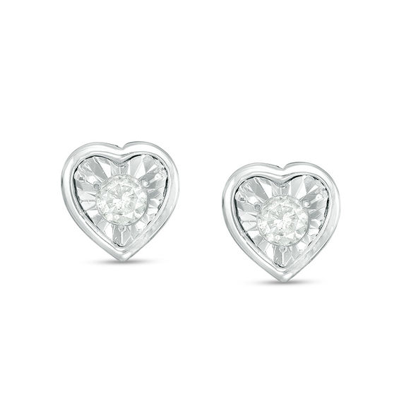 1/10 CT. T.W. Diamond Miracle Solitaire Heart Stud Earrings in Sterling Silver