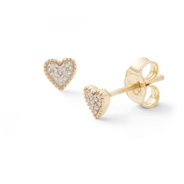 10K Solid Gold Diamond Accent Vintage-Style Heart Studs