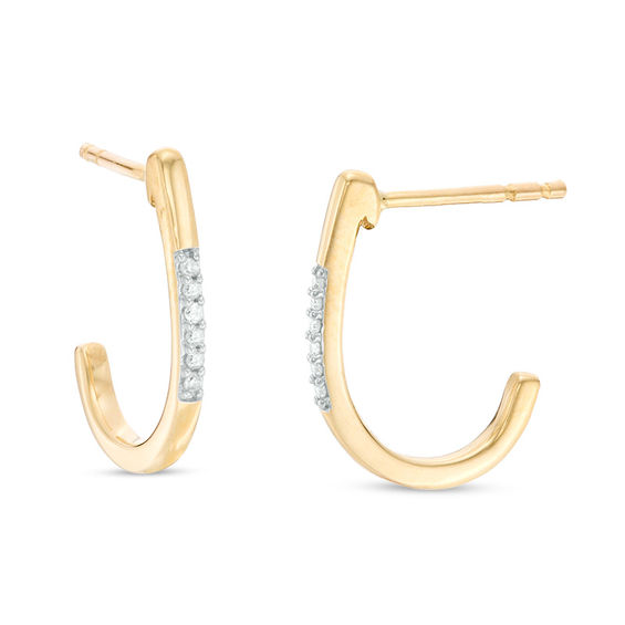 Diamond Accent J-Hoop Earrings in 10K Gold