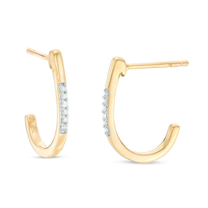 Main Image 1 of Diamond Accent J-Hoop Earrings in 10K Gold