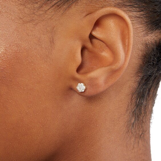 10K Solid Gold 1/2 CT. T.W. Multi-Diamond Flower Studs