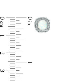 5mm Cushion-Cut Lab-Created Opal Glitter Enamel Frame Stud Earrings in Sterling Silver