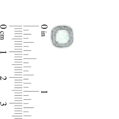5mm Cushion-Cut Lab-Created Opal Glitter Enamel Frame Stud Earrings in Sterling Silver