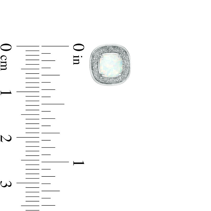 5mm Cushion-Cut Lab-Created Opal Glitter Enamel Frame Stud Earrings in Sterling Silver