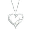 4mm Lab-Created Opal "MOM" and Glitter Enamel Heart Pendant in Sterling Silver