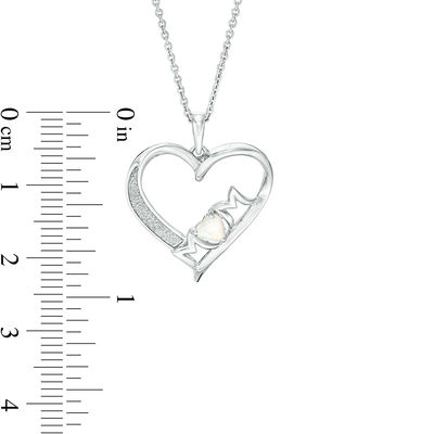 4mm Lab-Created Opal "MOM" and Glitter Enamel Heart Pendant in Sterling Silver
