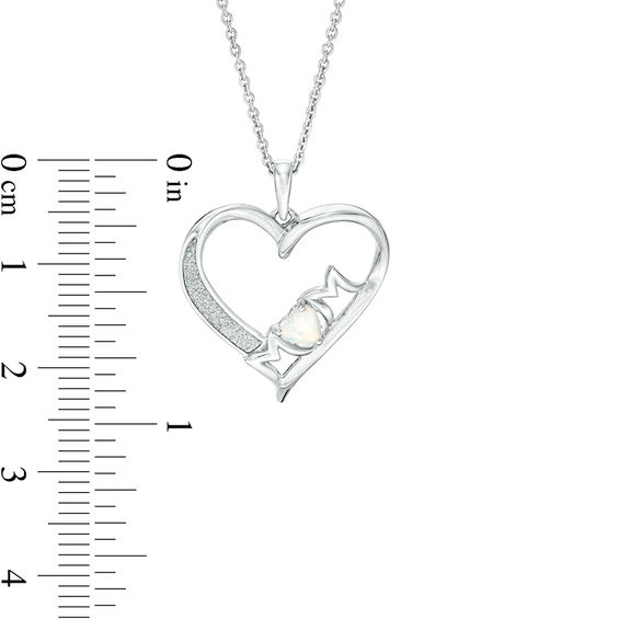 4mm Lab-Created Opal "MOM" and Glitter Enamel Heart Pendant in Sterling Silver