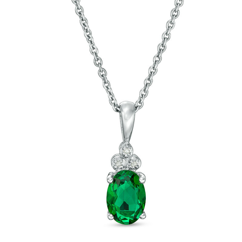 Main Image 1 of Oval Green Quartz Doublet and Diamond Accent Tri-Top Pendant in Sterling Silver