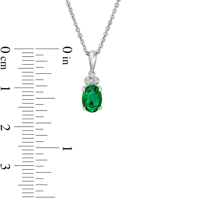 Main Image 2 of Oval Green Quartz Doublet and Diamond Accent Tri-Top Pendant in Sterling Silver