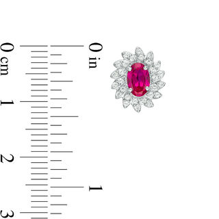Oval Lab-Created Ruby and White Sapphire Floral Swirl Frame Stud Earrings in Sterling Silver