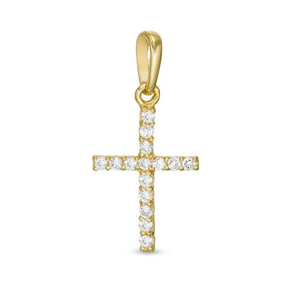 10K Solid Gold CZ Dainty Cross Necklace Charm