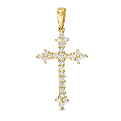 10K Solid Gold CZ Gothic-Style Cross Necklace Charm