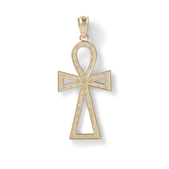 Diamond-Cut Ankh Cross Necklace Charm in 10K Gold | Banter