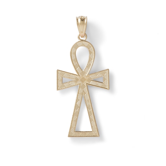 Diamond-Cut Ankh Cross Necklace Charm in 10K Gold