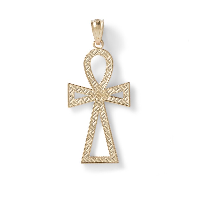 Diamond-Cut Ankh Cross Necklace Charm in 10K Gold