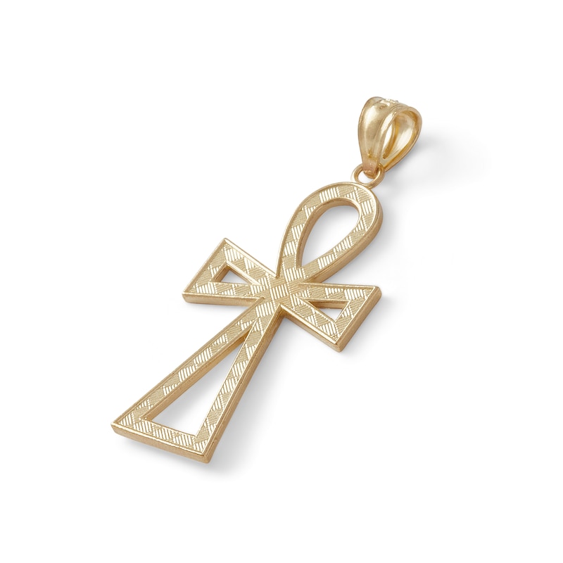 Diamond-Cut Ankh Cross Necklace Charm in 10K Gold