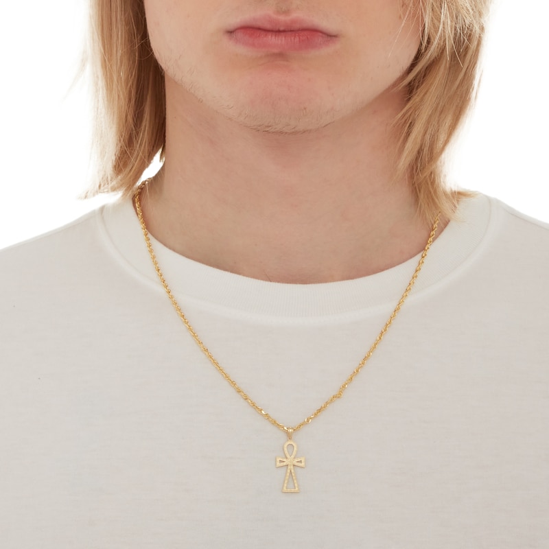 Diamond-Cut Ankh Cross Necklace Charm in 10K Gold