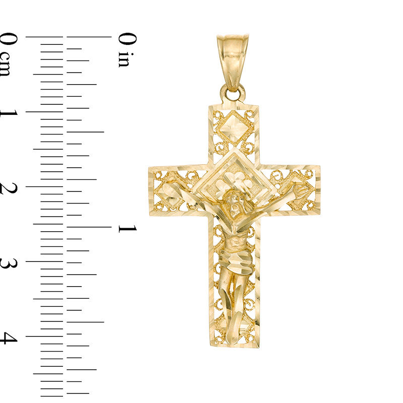 Diamond-Cut Ornate Cut-Out Crucifix Necklace Charm in 10K Gold