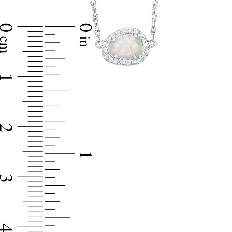 Sideways Abstract Pear-Shaped Lab-Created Opal and White Sapphire Frame Necklace in Sterling Silver