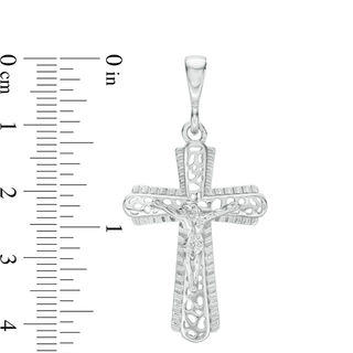 Ornate Cut-Out Crucifix Necklace Charm in Sterling Silver