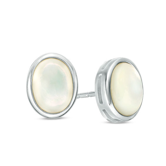 Oval Mother-of-Pearl Stud Earrings in Sterling Silver