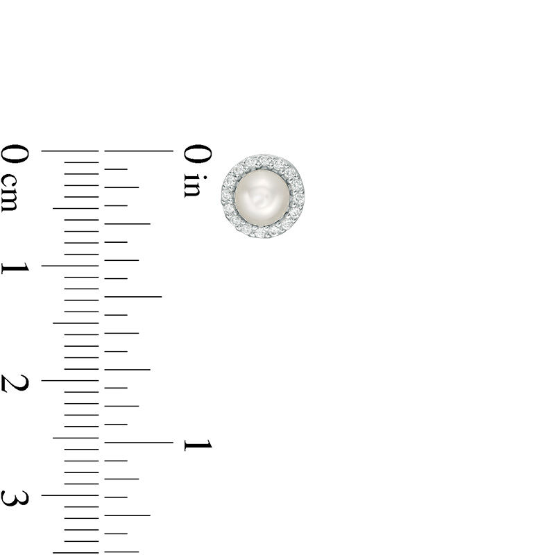 Main Image 2 of Button Freshwater Cultured Pearl and Lab-Created White Sapphire Infinity Ribbon Stud Earrings in Sterling Silver