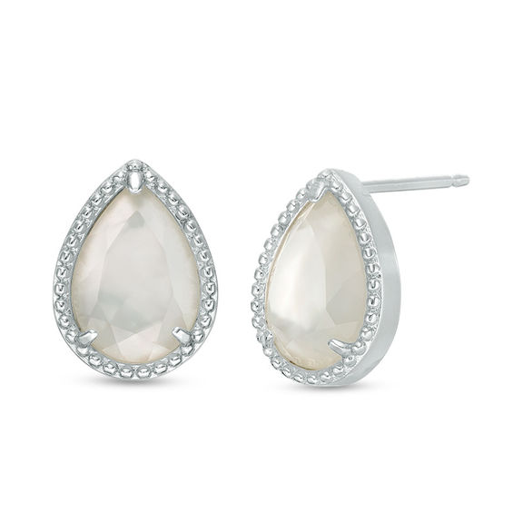 Pear-Shaped Mother-of-Pearl Bead Frame Stud Earrings in Sterling Silver