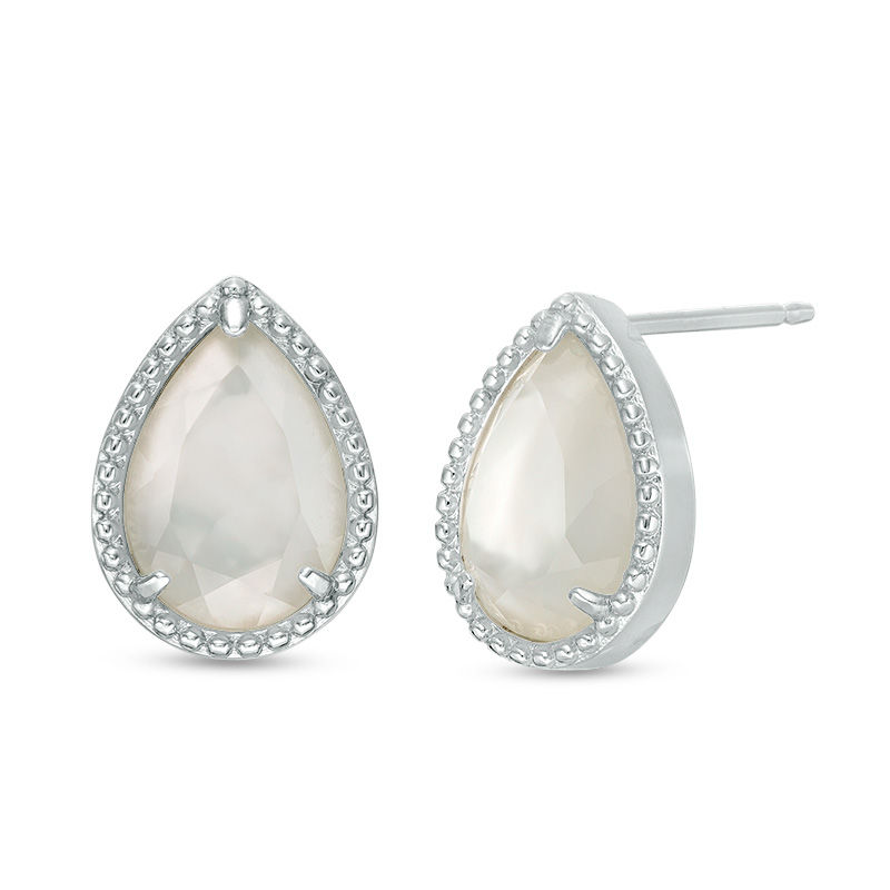 Main Image 1 of Pear-Shaped Mother-of-Pearl Bead Frame Stud Earrings in Sterling Silver