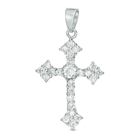 Cubic Zirconia Gothic-Style Cross Necklace Charm in Sterling Silver