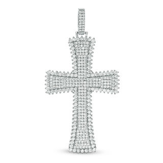 Solid Sterling Silver CZ Textured Frame Cross Necklace Charm
