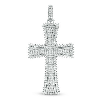 Solid Sterling Silver CZ Textured Frame Cross Necklace Charm